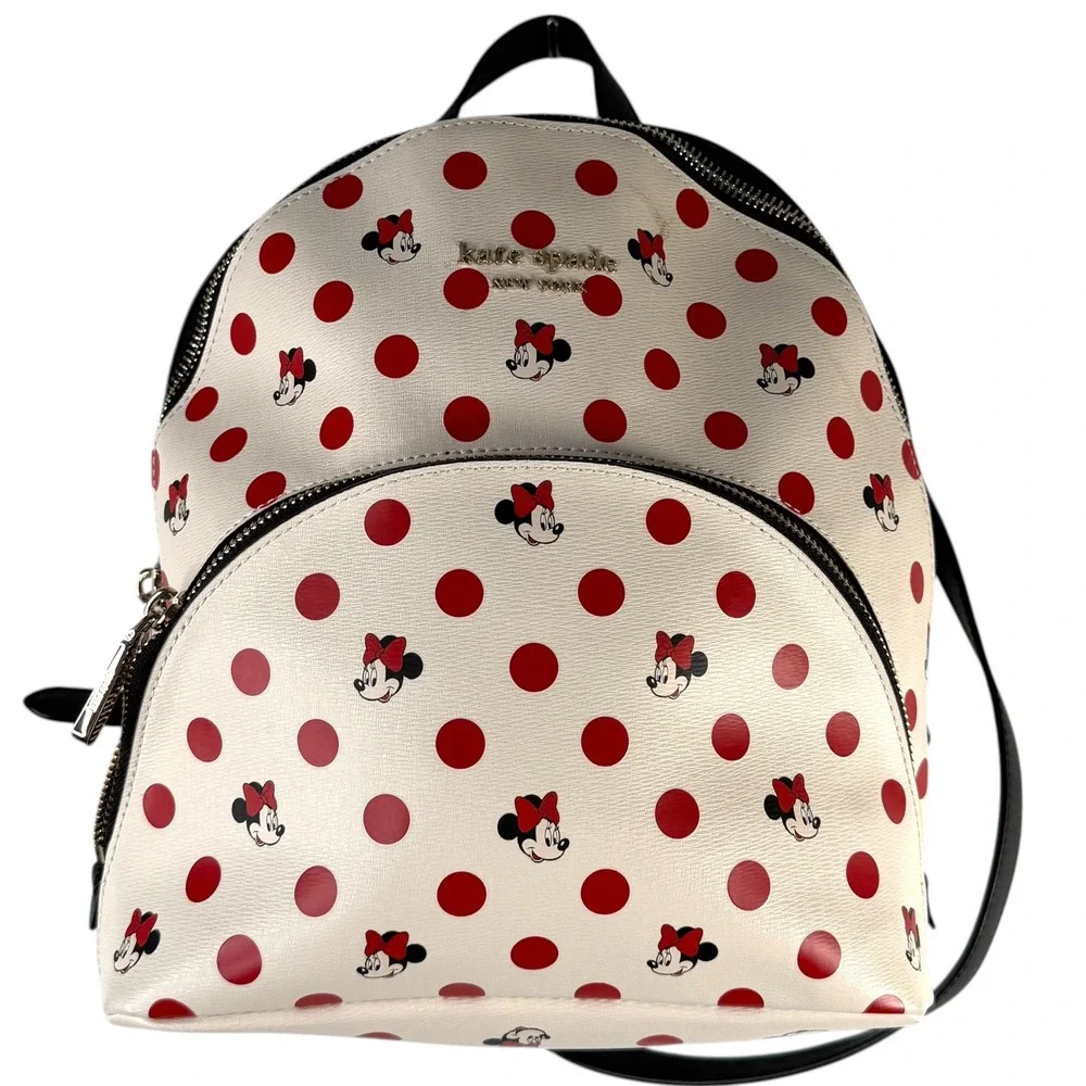 Kate Spade Disney Parks Minnie Mouse Polka Dot Medium Backpack White Red‎ Black